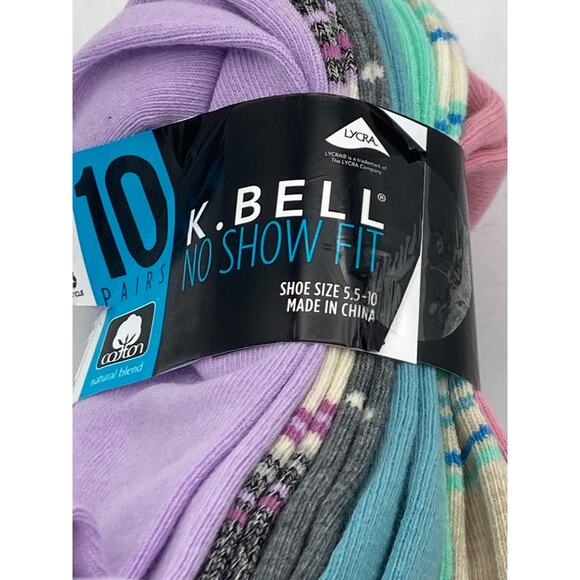 K.Bell Women's 10 Pairs No Show Fit Socks, Multicolor Mix Shoe Sz 5.5-10 NEW - Picture 3 of 4